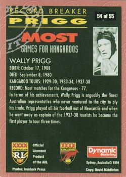 1994 Dynamic Kangaroo Heroes #54 Wally Prigg Back